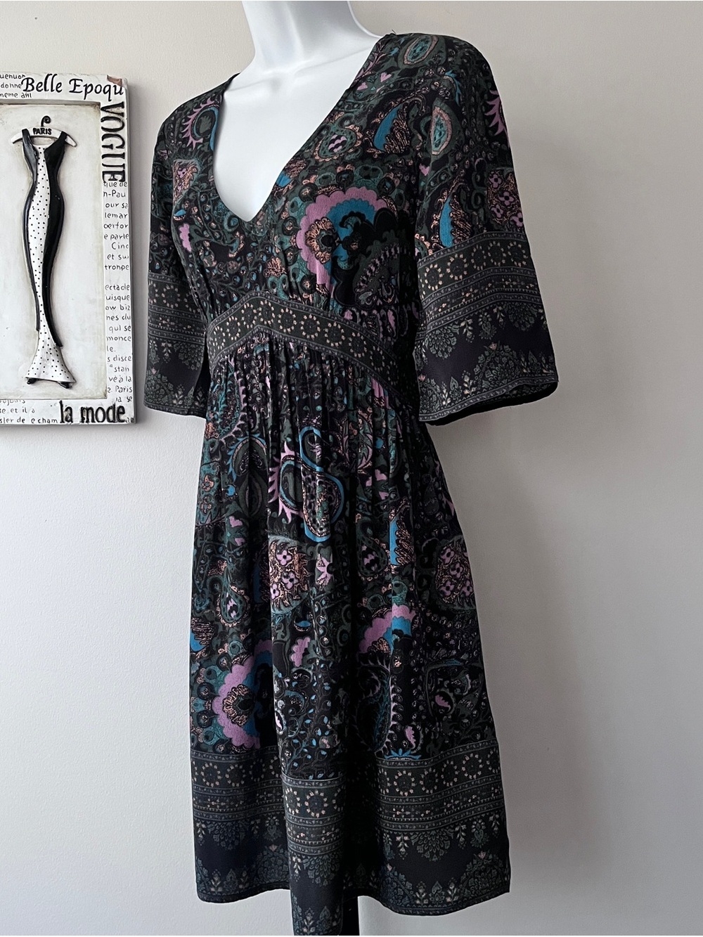 ba&sh Black Green Paisley Boho Festival Women’s Zelda Dress Size S - Picture 5 of 16